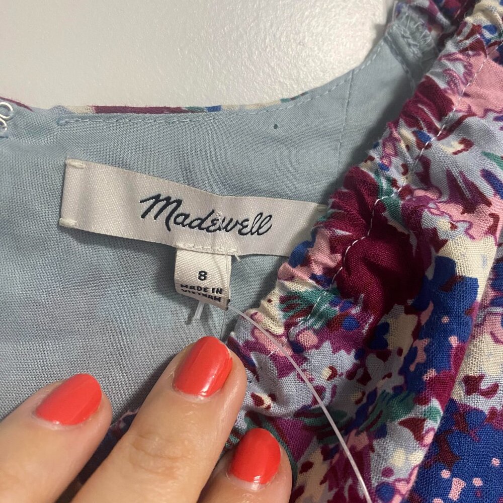 NWT Madewell Floral Puff Sleeves Tiered Cotton Dress with Pockets Size 8 - Picture 7 of 9